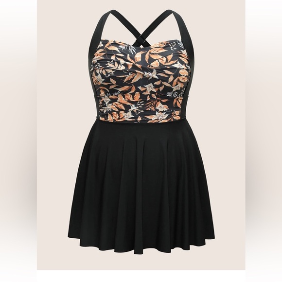 BloomChic Tropical Graphic Crossover Ruffle Hem Swim Dress - Picture 7 of 8